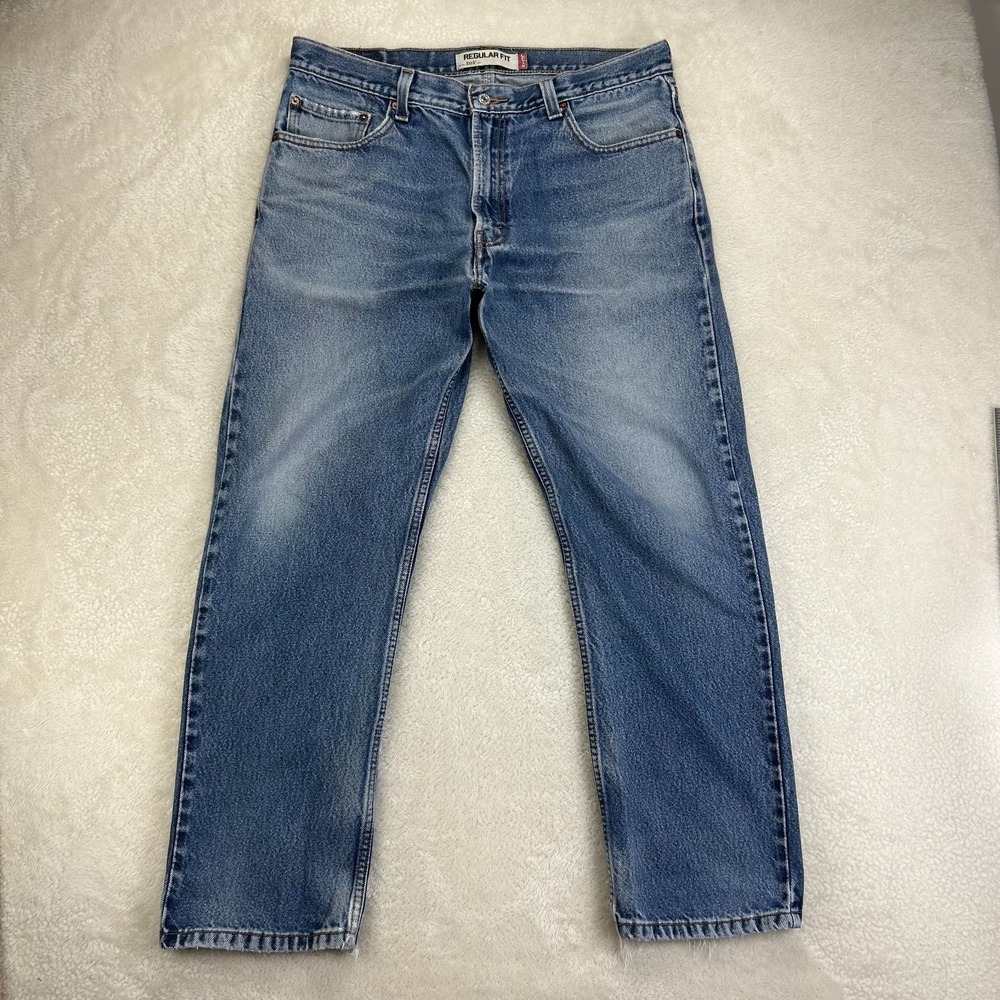 Levi's 505 Straight Jeans Mens 36x30 Blue Denim Regular Fit Classic Distressed